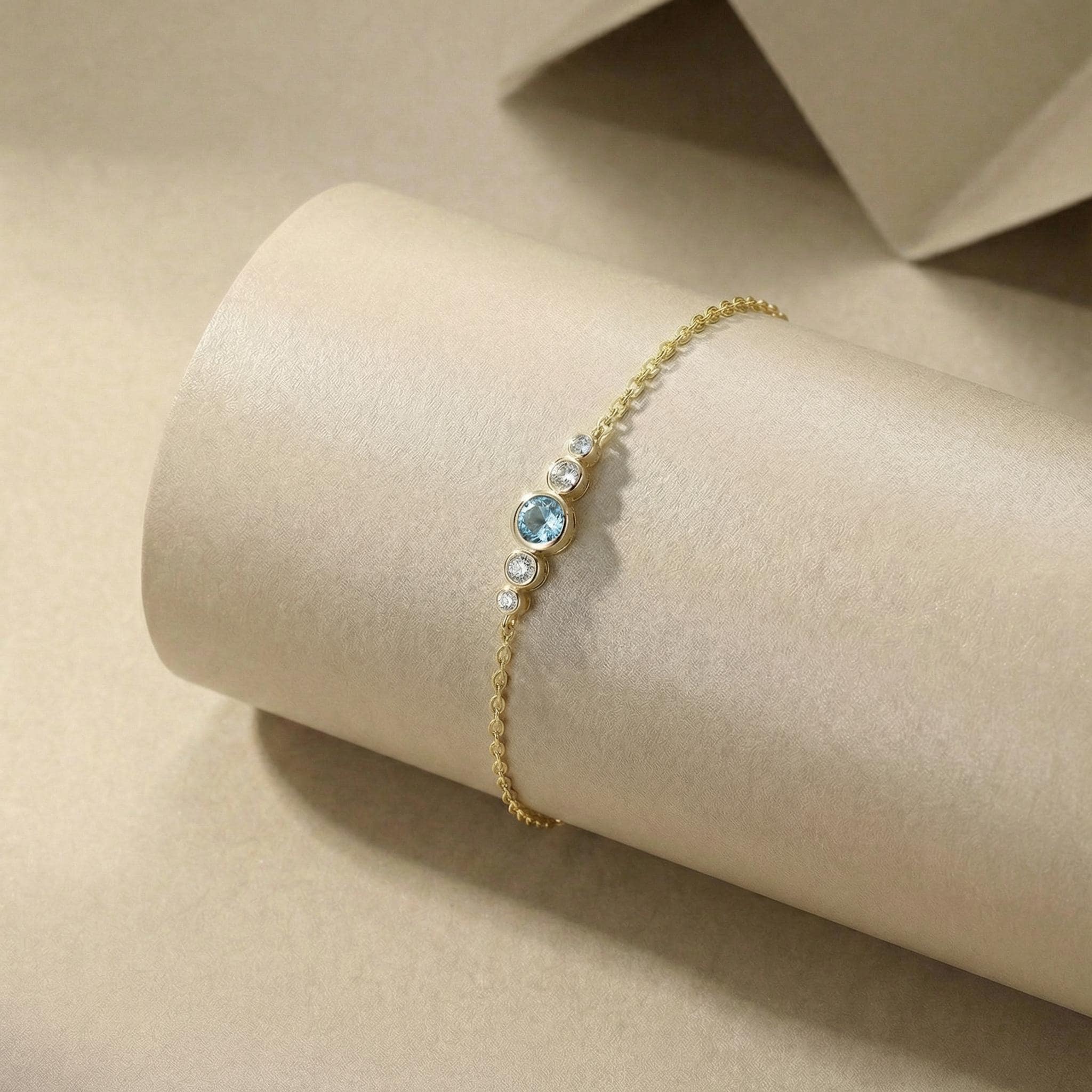March Birthstone Natural Aquamarine Bezel Bracelet in 14k Gold or Silver - Personalized Bridesmaid Gift