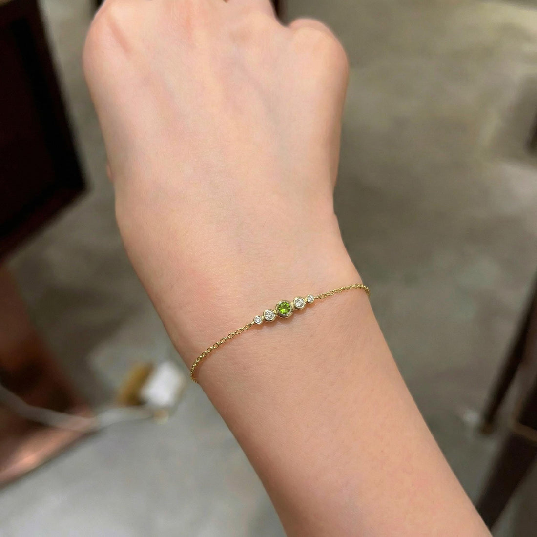 Natural Peridot Bezel Bracelet, August Birthstone Jewelry, 14K Gold or Sterling Silver, Personalized Bridesmaid Gift