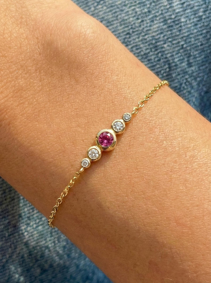 October Birthstone  Pink Tourmaline Bezel Bracelet in 14k Gold or Silver - Personalized Bridesmaid Gift