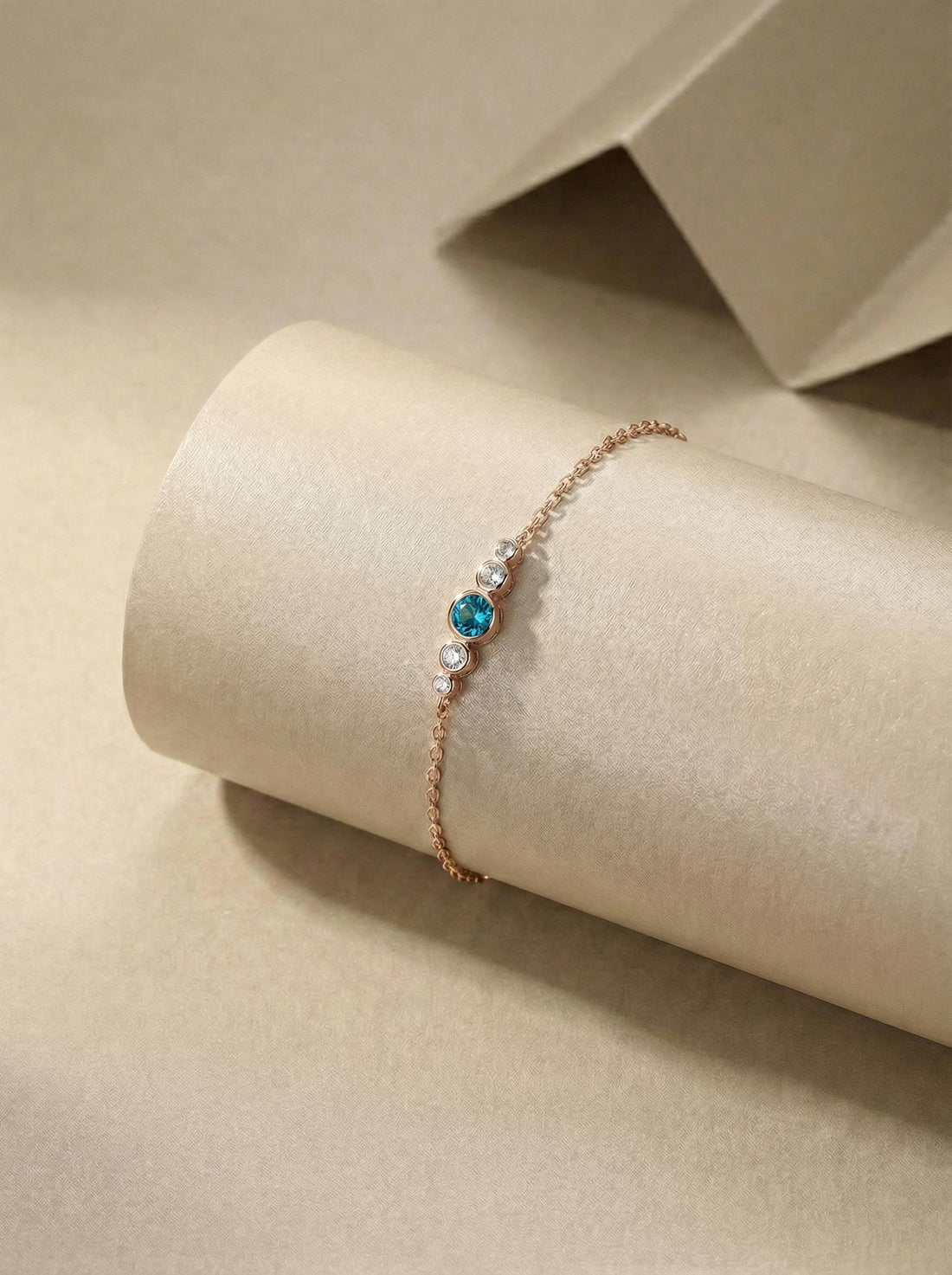 December Birthstone Natural Blue Zircon Bezel Bracelet in 14k Gold or Silver - Personalized Bridesmaid Gift B-044