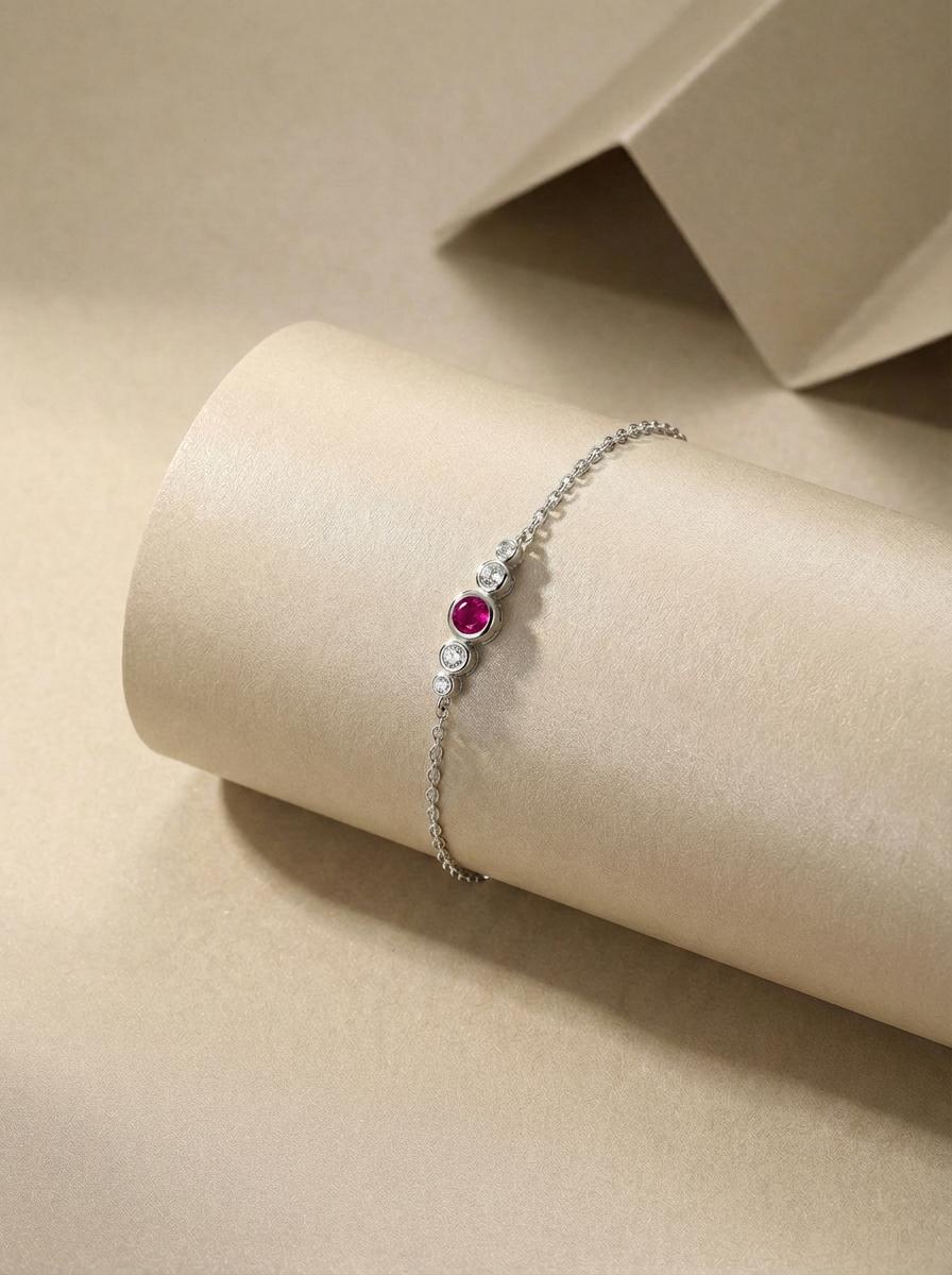 July Birthstone Ruby Bezel Bracelet in Gold or Silver - Personalized Bridesmaid Gift