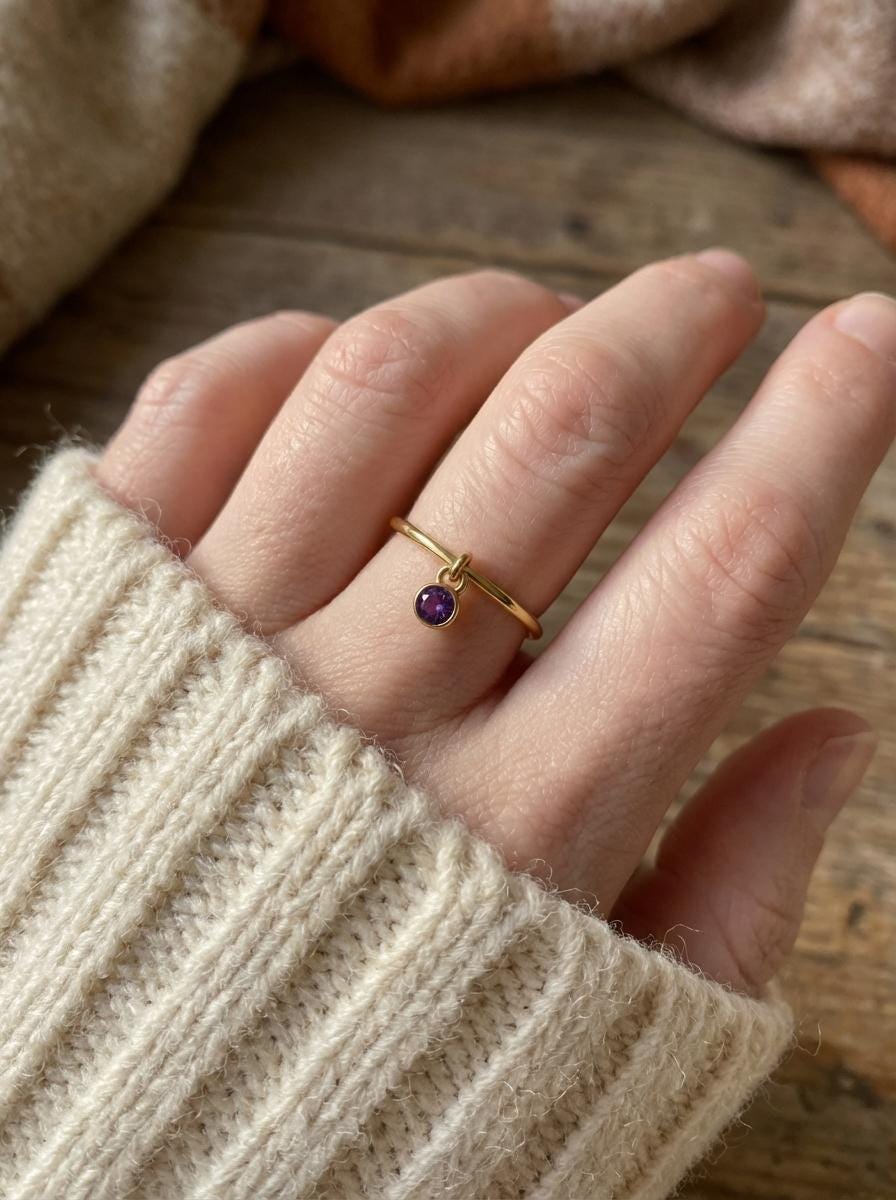 Amethyst Charm Ring Dainty Purple Gemstone Ring Minimalist Bezel Amethyst Ring February Birthstone Ring Delicate Gold Stackable Ring Gift