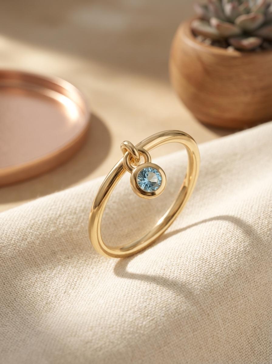 Aquamarine Charm Ring Dainty Blue Gemstone Ring Minimalist Bezel Aquamarine Ring March Birthstone Ring Delicate Gold Stackable Ring Gift