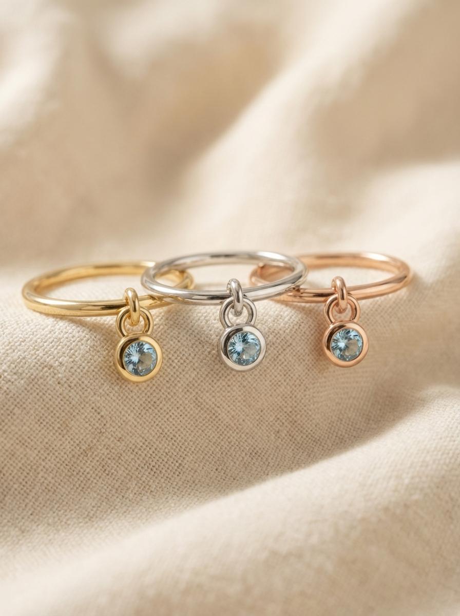 Aquamarine Charm Ring Dainty Blue Gemstone Ring Minimalist Bezel Aquamarine Ring March Birthstone Ring Delicate Gold Stackable Ring Gift