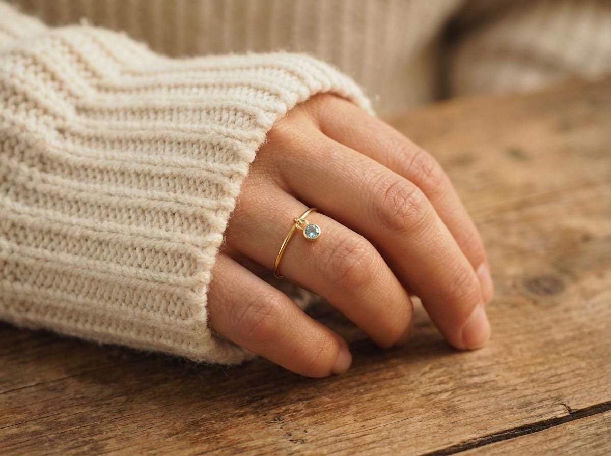 Aquamarine Charm Ring Dainty Blue Gemstone Ring Minimalist Bezel Aquamarine Ring March Birthstone Ring Delicate Gold Stackable Ring Gift