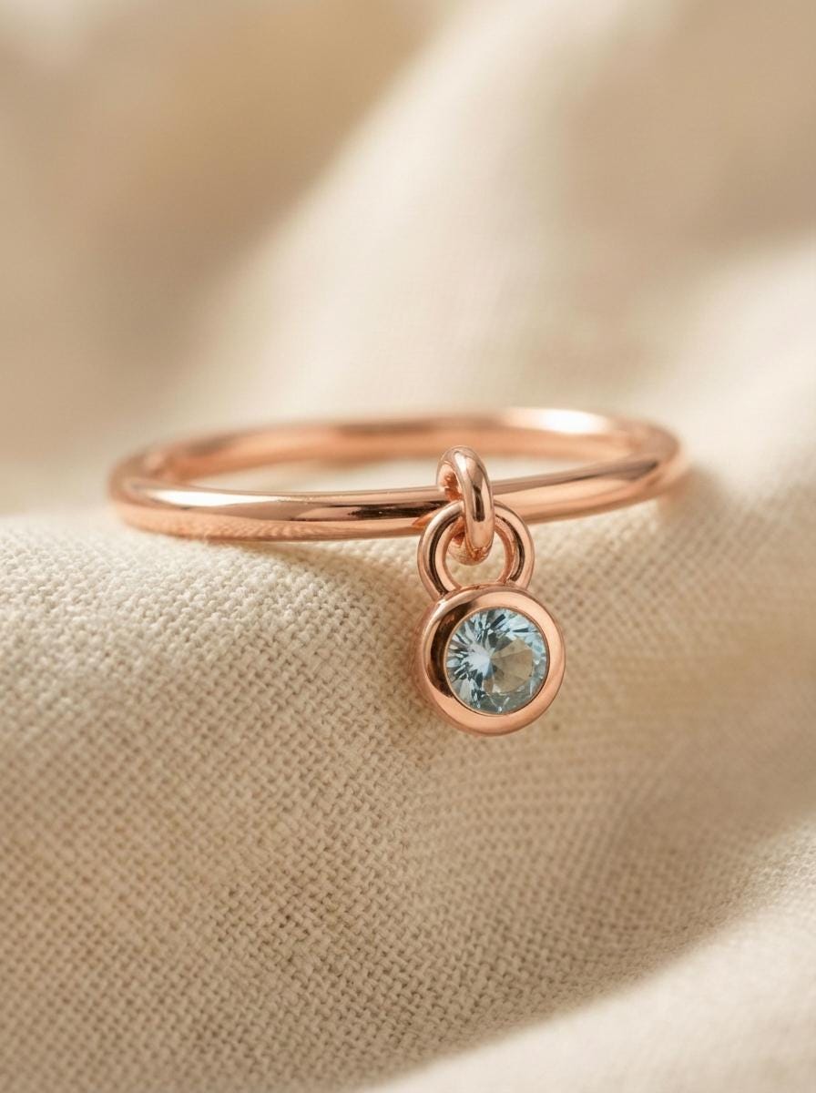 Aquamarine Charm Ring Dainty Blue Gemstone Ring Minimalist Bezel Aquamarine Ring March Birthstone Ring Delicate Gold Stackable Ring Gift