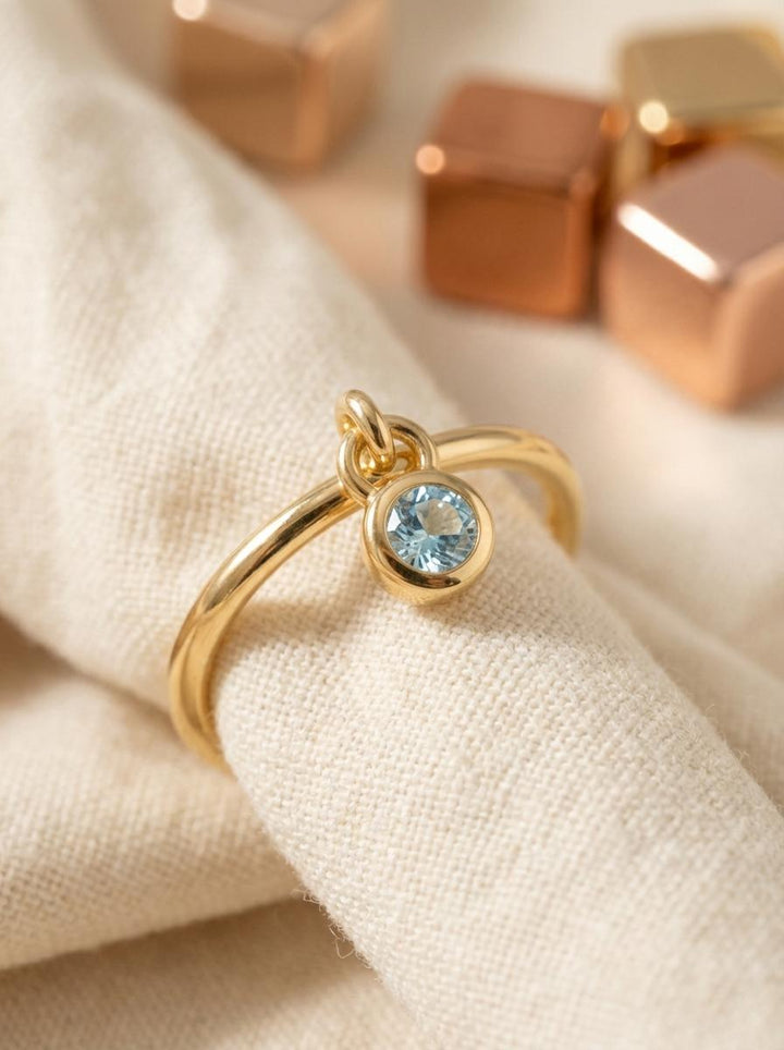 Aquamarine Charm Ring Dainty Blue Gemstone Ring Minimalist Bezel Aquamarine Ring March Birthstone Ring Delicate Gold Stackable Ring Gift