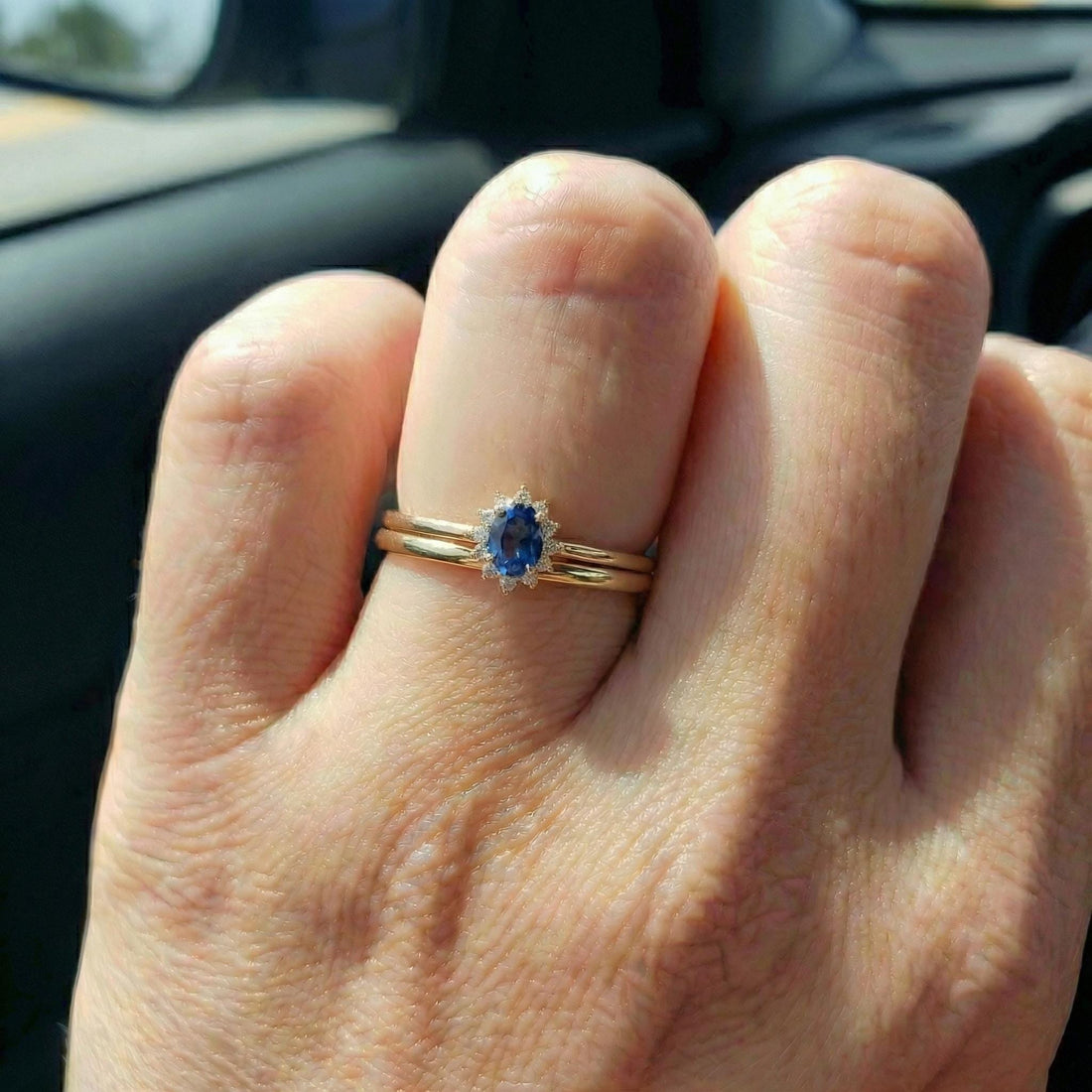 Oval Sapphire Halo Ring, 14K Solid Gold Sapphire Solitaire Ring, September Birthstone Ring, Dainty Gold Engagement Ring