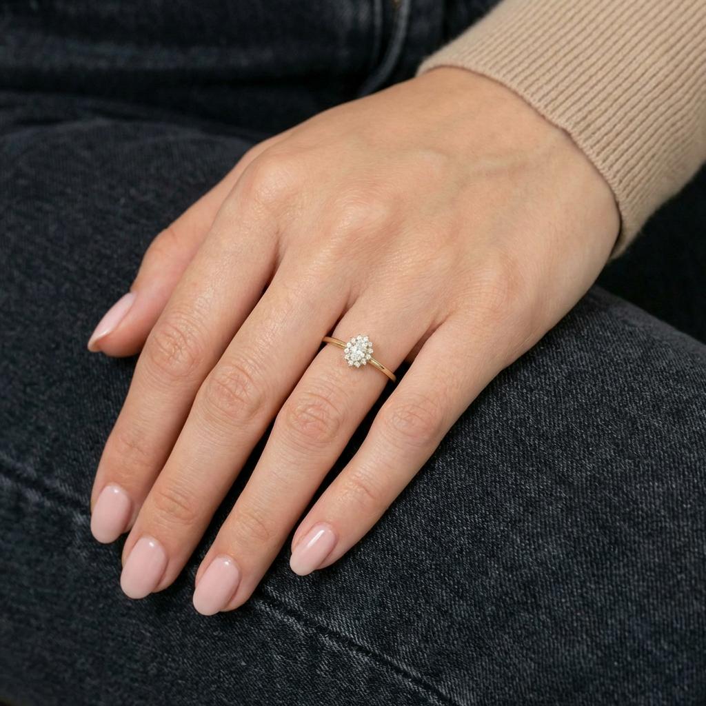 Oval Moissanite Halo Ring, 14K Solid Gold Moissanite Solitaire Ring, April Birthstone Ring, Dainty Gold Engagement Ring, Minimalist Promise
