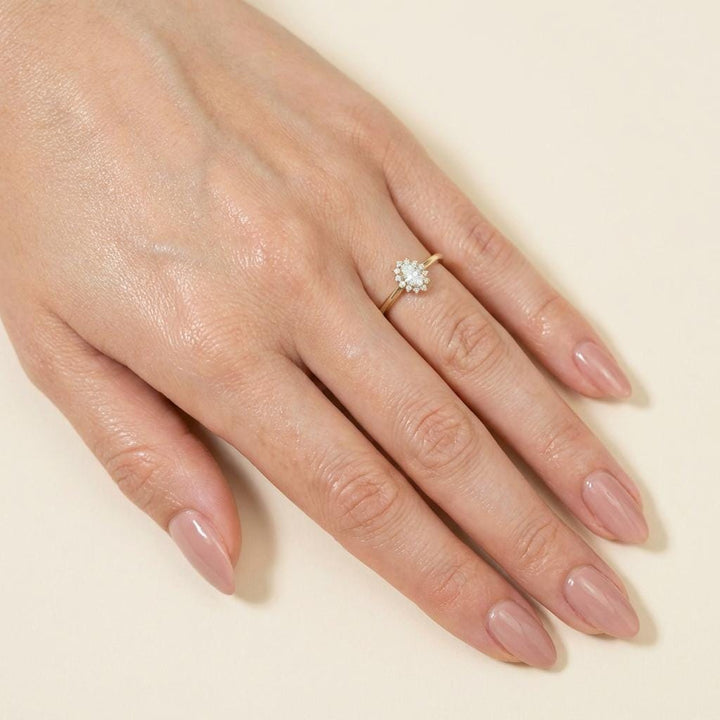 Oval Moissanite Halo Ring, 14K Solid Gold Moissanite Solitaire Ring, April Birthstone Ring, Dainty Gold Engagement Ring, Minimalist Promise