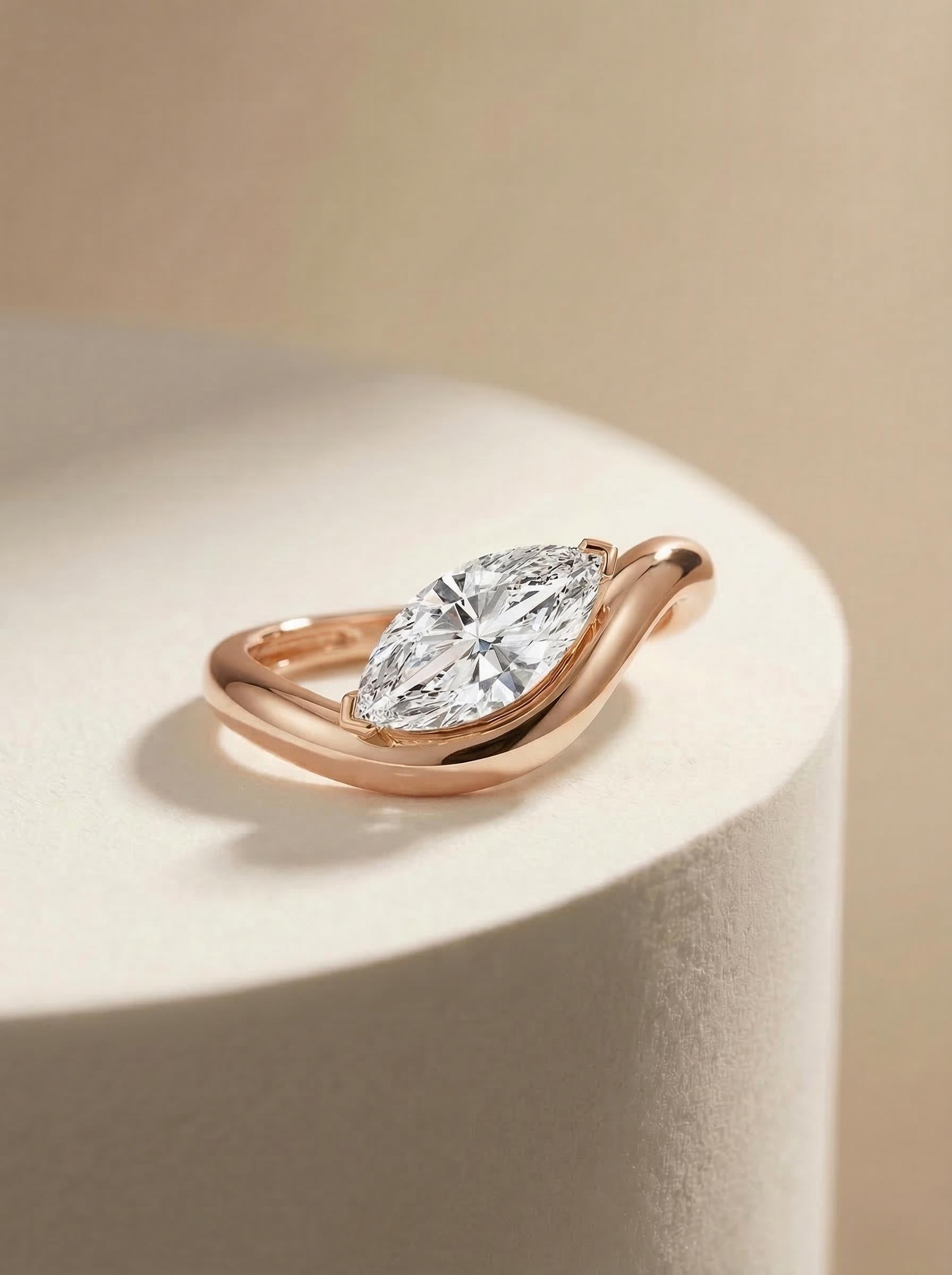 1ct Lab Grown Diamond Engagement Ring for Her – Proposal Gift – 14K Gold Marquise Cut Solitaire Jewelry