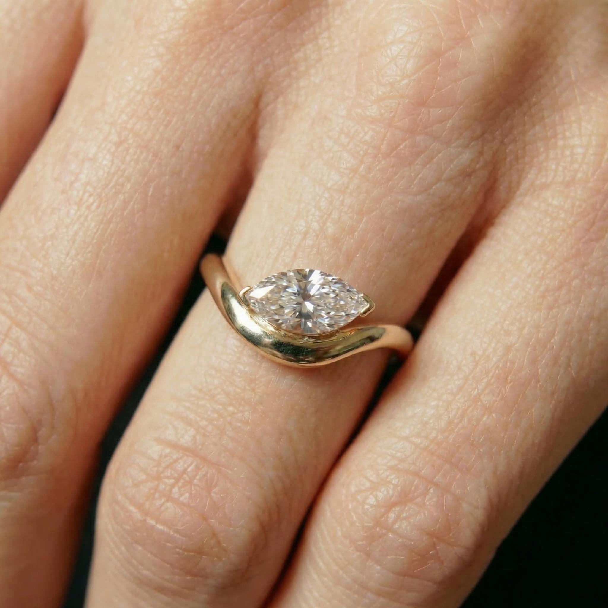 1ct Lab Grown Diamond Engagement Ring for Her – Proposal Gift – 14K Gold Marquise Cut Solitaire Jewelry