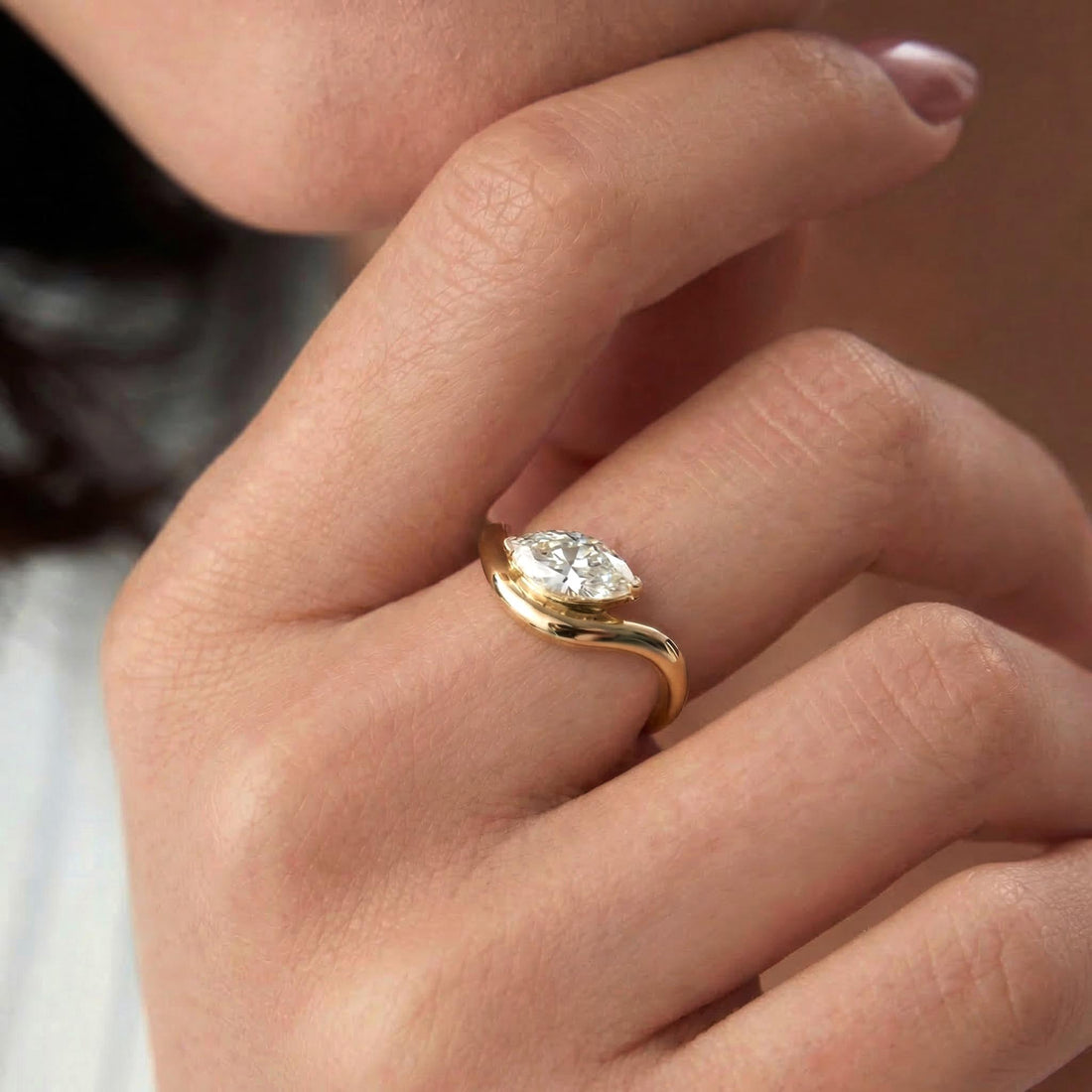 1ct Lab Grown Diamond Engagement Ring for Her – Proposal Gift – 14K Gold Marquise Cut Solitaire Jewelry