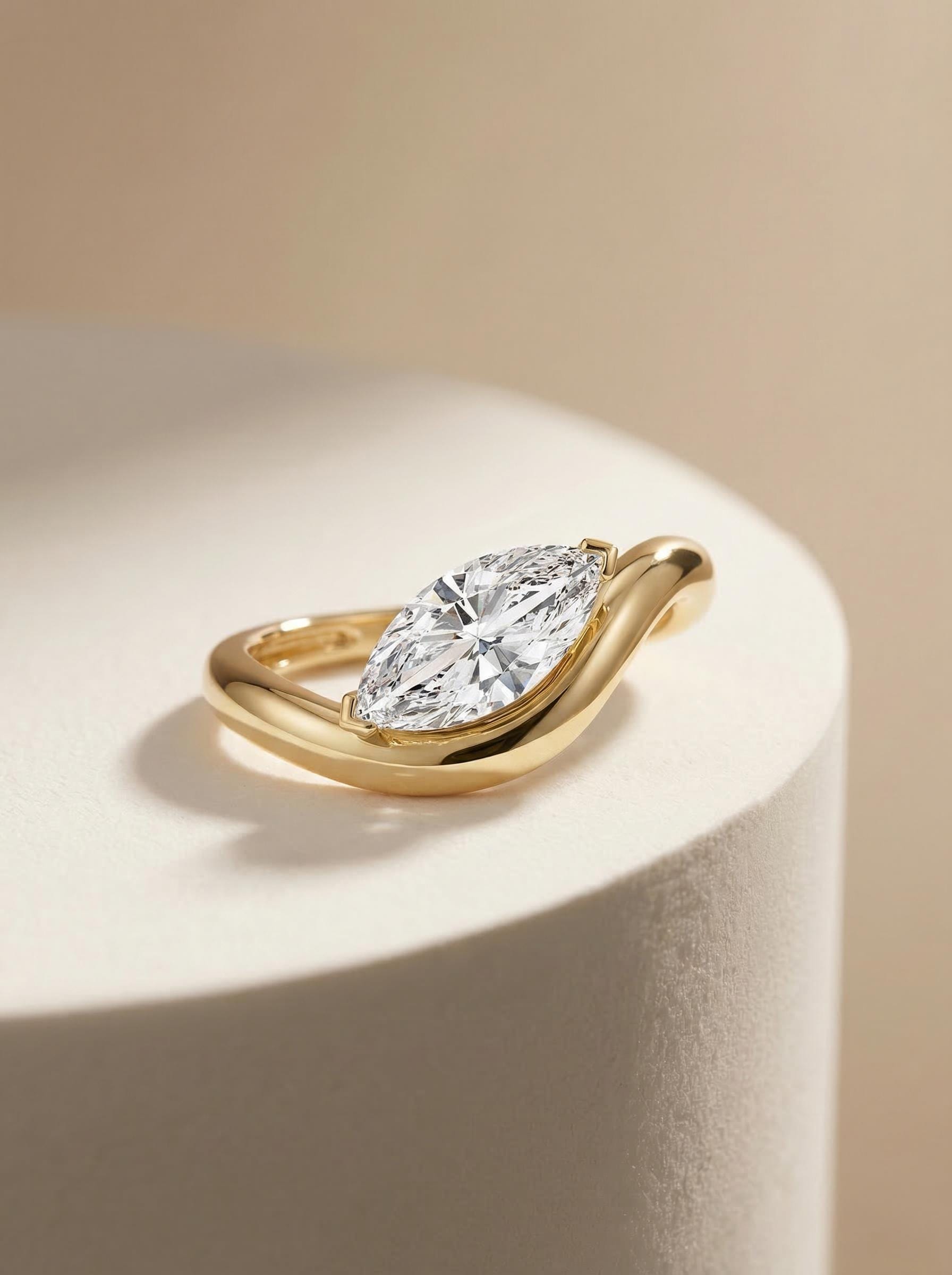 1ct Lab Grown Diamond Engagement Ring for Her – Proposal Gift – 14K Gold Marquise Cut Solitaire Jewelry