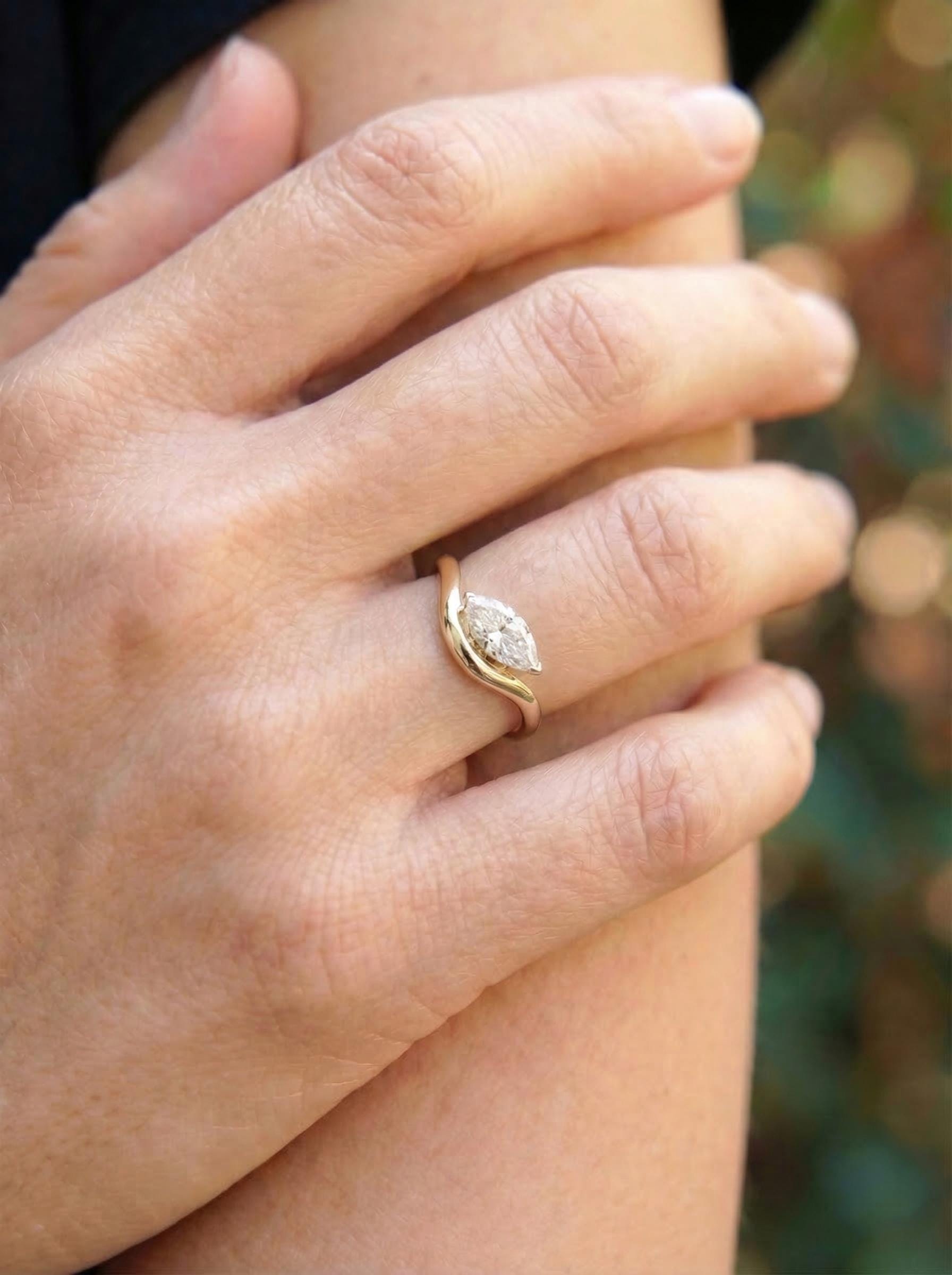 1ct Lab Grown Diamond Engagement Ring for Her – Proposal Gift – 14K Gold Marquise Cut Solitaire Jewelry