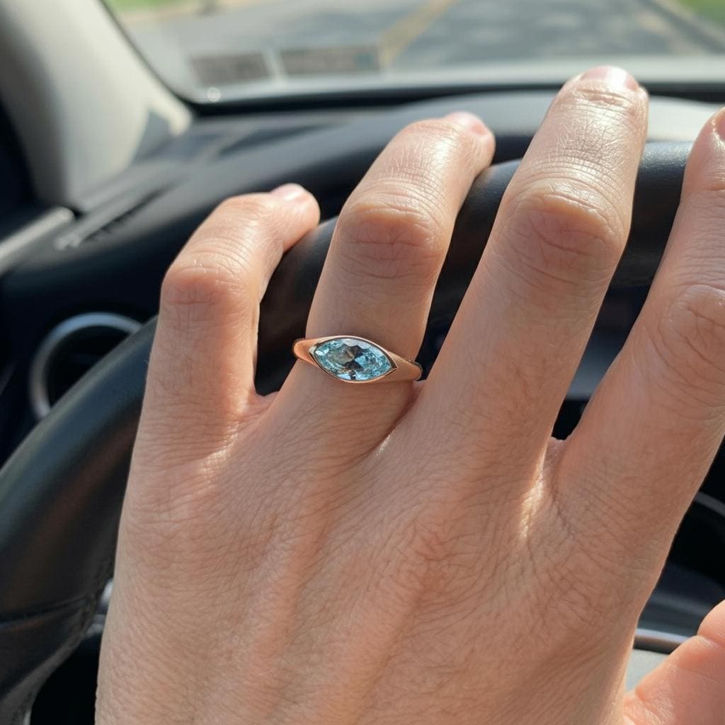 1.5ct Marquise Bezel Aquamarine Ring, 14K Solid Gold Signet Engagement Ring, Minimalist Pinky Promise Gift, March Birthstone Ring