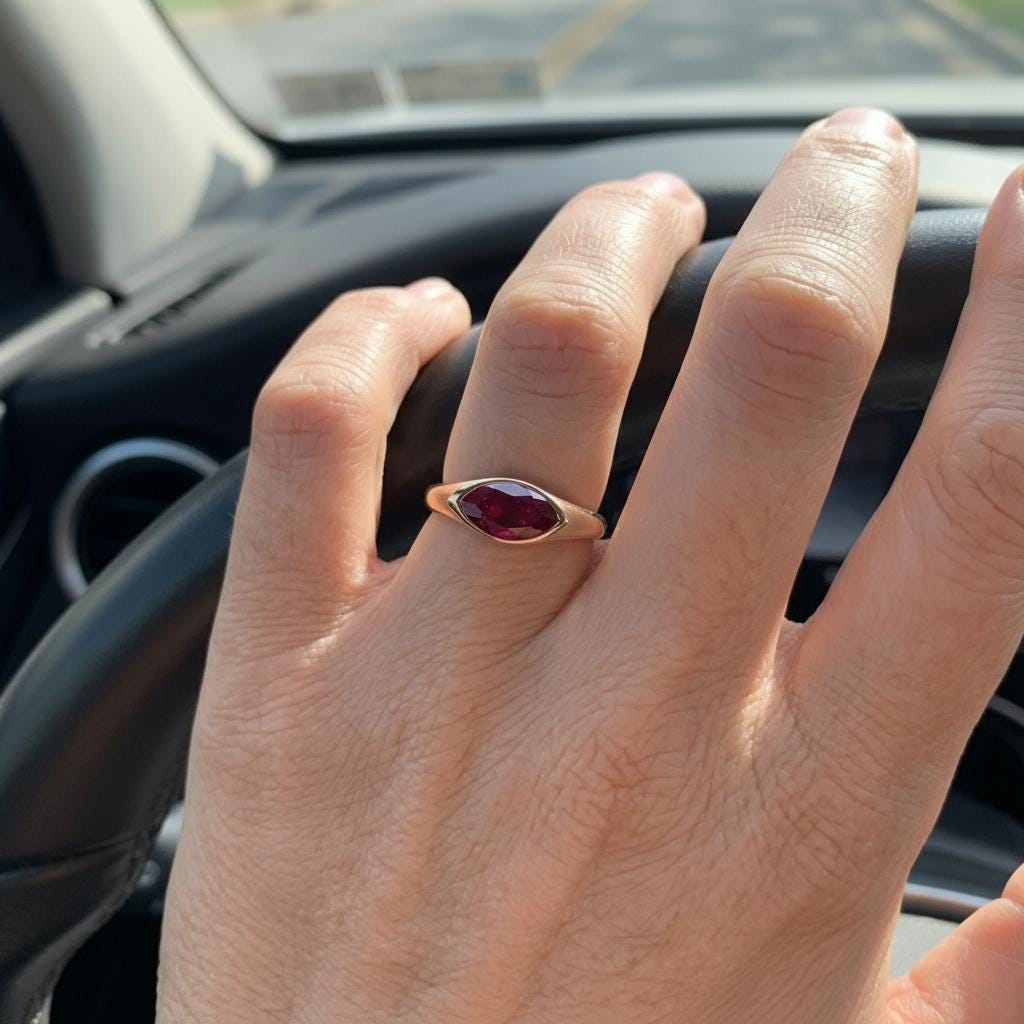 1.5ct Marquise Bezel Ruby Ring, 14K Solid Gold Signet Engagement Ring, Minimalist Pinky Promise Gift, July Birthstone Ring