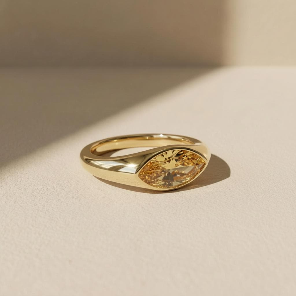 1.5ct Marquise Bezel Citrine Ring, 14K Solid Gold Signet Engagement Ring, Minimalist Pinky Promise Gift, November Birthstone Ring