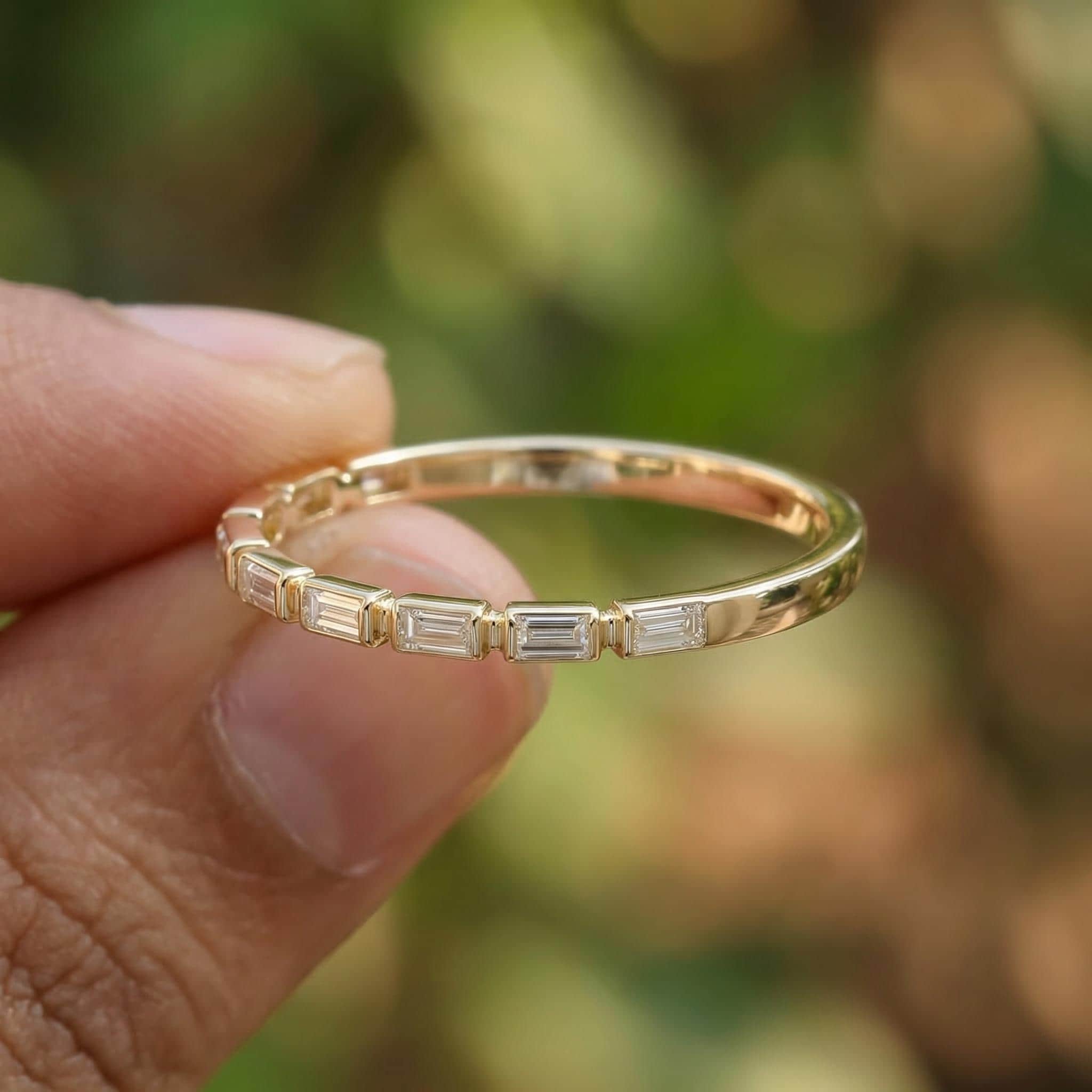 Moissanite Wedding Band for Her – Low Profile Baguette Moissanite Bridal Ring