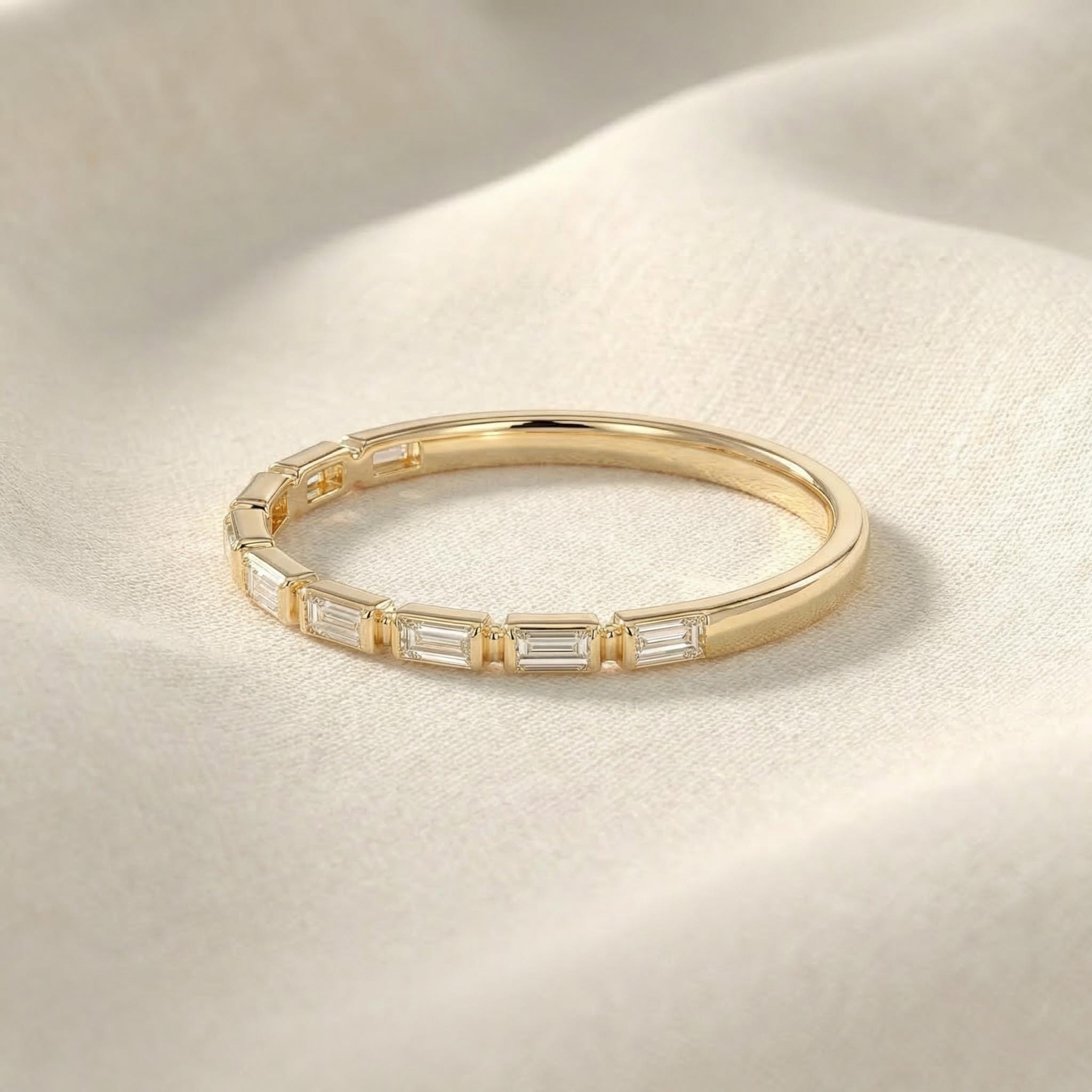 Moissanite Wedding Band for Her – Low Profile Baguette Moissanite Bridal Ring