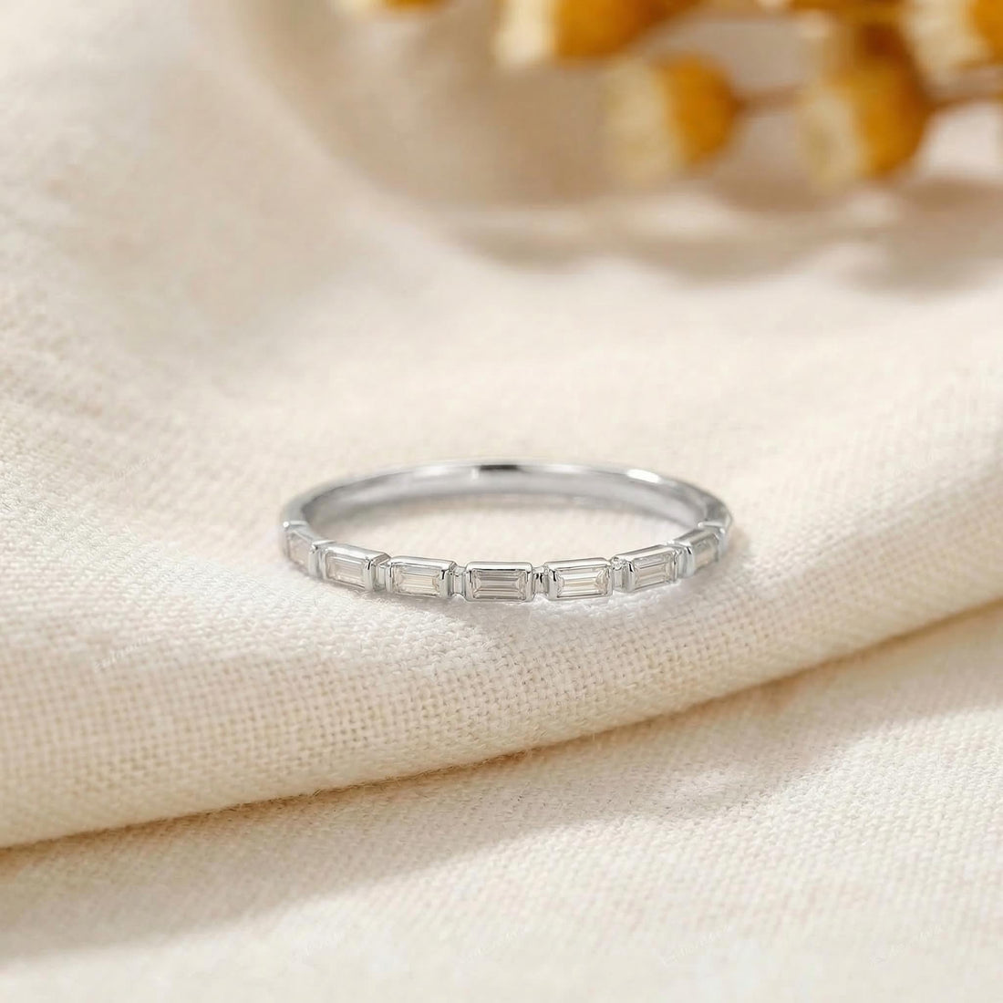 Moissanite Wedding Band for Her – Low Profile Baguette Moissanite Bridal Ring