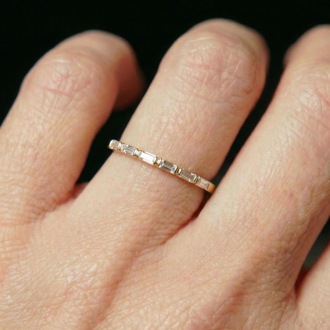 Moissanite Wedding Band for Her – Low Profile Baguette Moissanite Bridal Ring