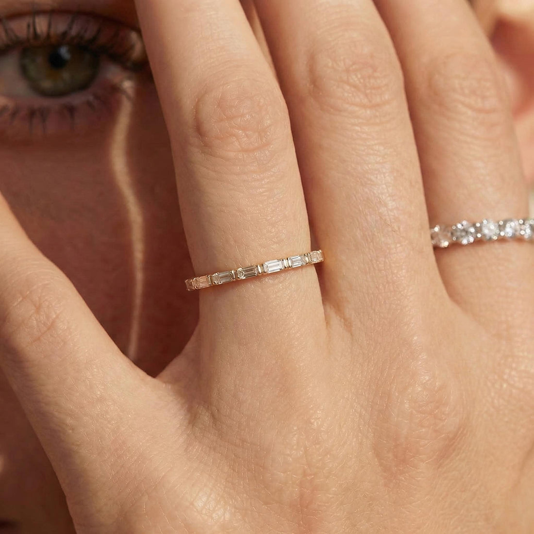 Moissanite Wedding Band for Her – Low Profile Baguette Moissanite Bridal Ring