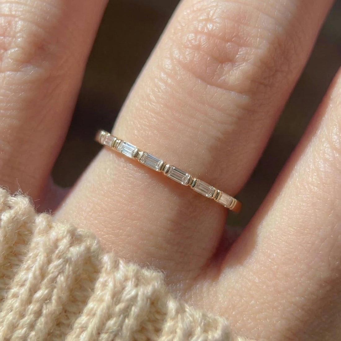 Moissanite Wedding Band for Her – Low Profile Baguette Moissanite Bridal Ring