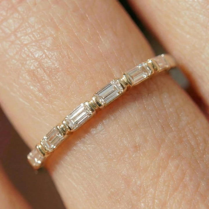 Moissanite Wedding Band for Her – Low Profile Baguette Moissanite Bridal Ring