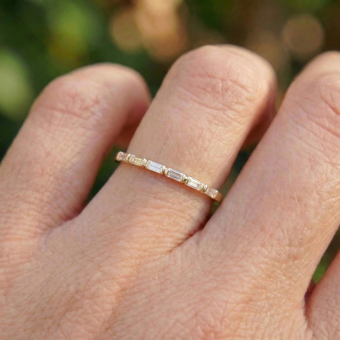 Moissanite Wedding Band for Her – Low Profile Baguette Moissanite Bridal Ring