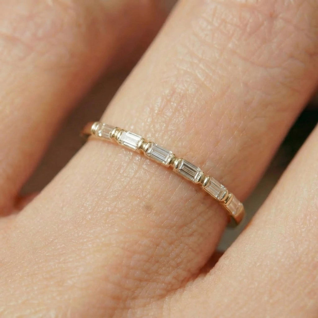 Moissanite Wedding Band for Her – Low Profile Baguette Moissanite Bridal Ring