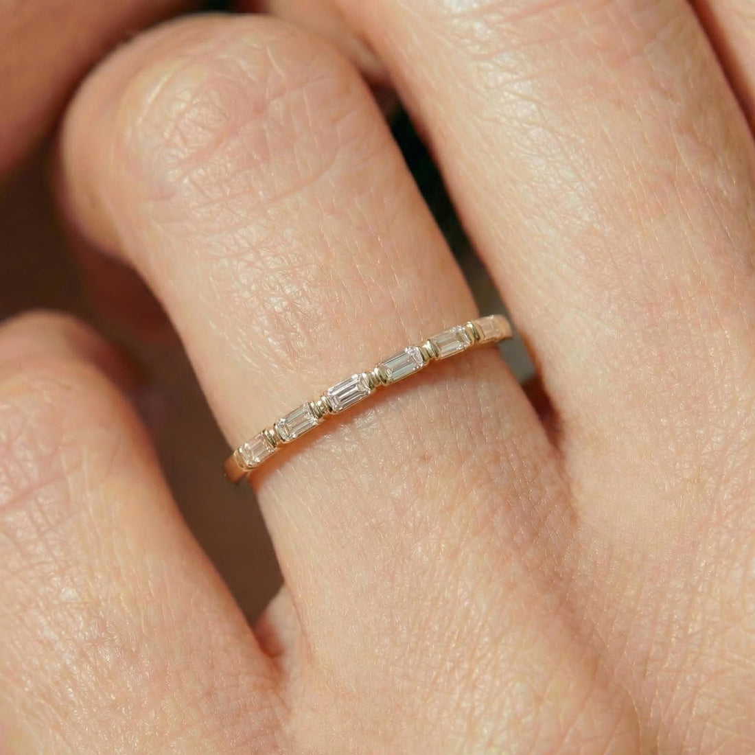 Moissanite Wedding Band for Her – Low Profile Baguette Moissanite Bridal Ring