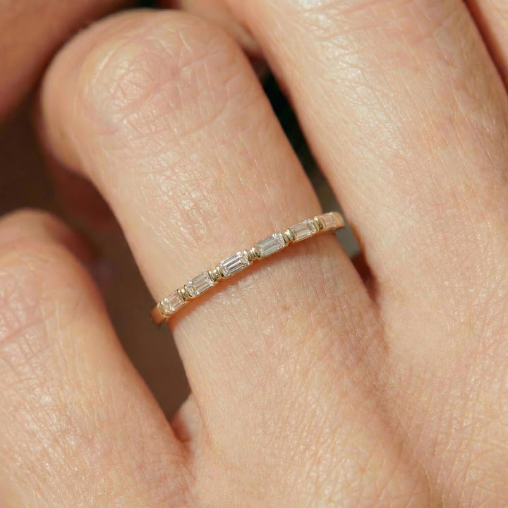 Moissanite Wedding Band for Her – Low Profile Baguette Moissanite Bridal Ring