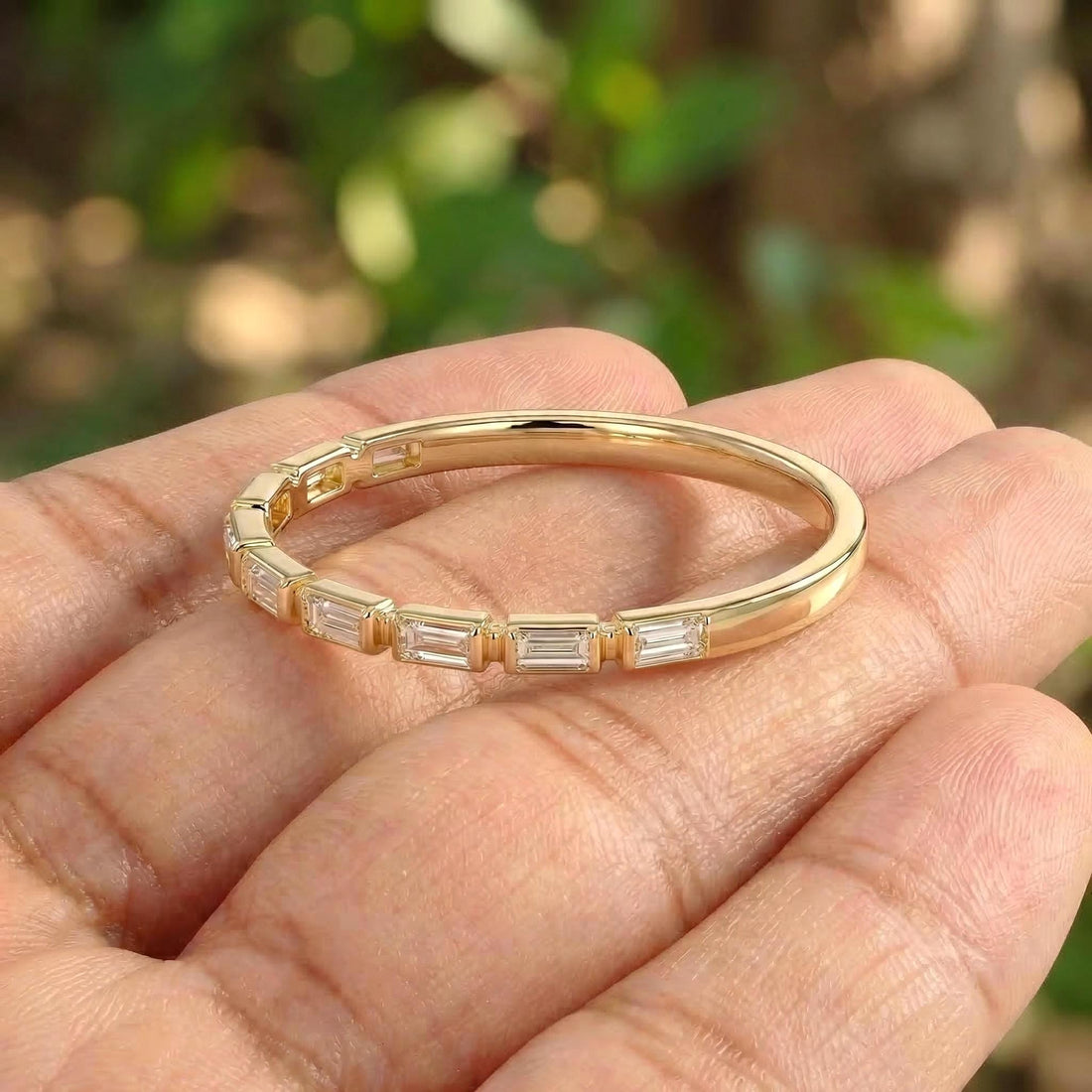Moissanite Wedding Band for Her – Low Profile Baguette Moissanite Bridal Ring