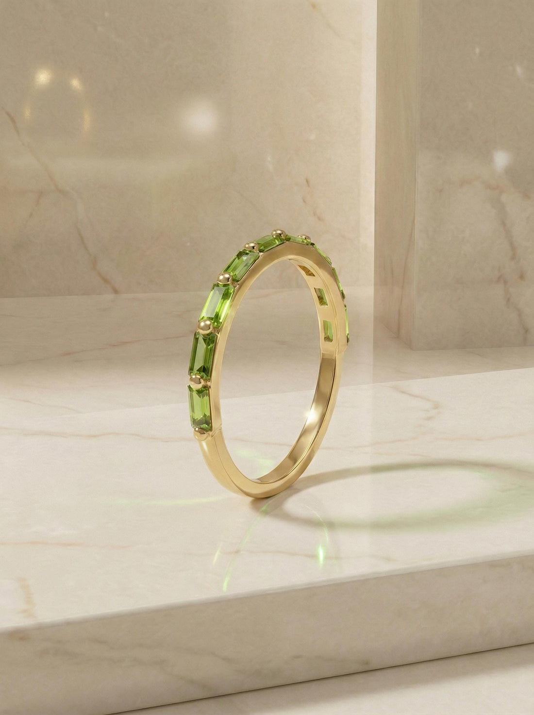 Baguette Peridot Wedding Ring, August Birthstone Ring, Half Eternity Baguette Peridot Ring, Vintage Promise Ring Gift for Her