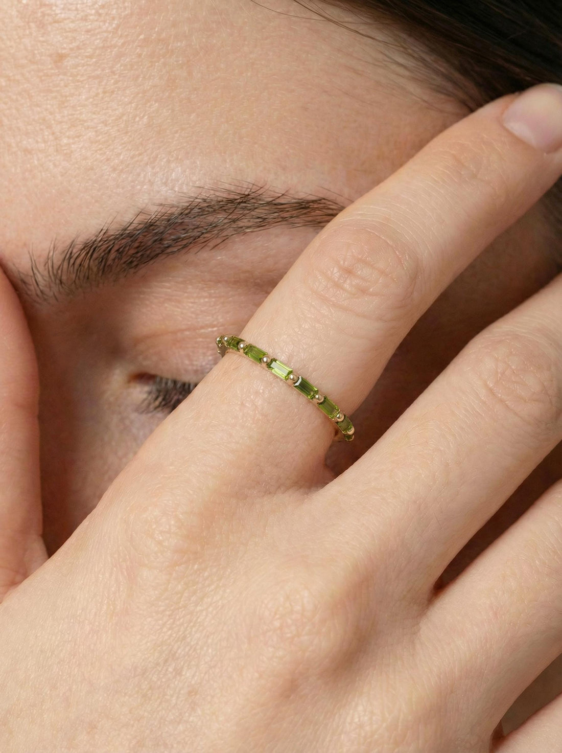 Baguette Peridot Wedding Ring, August Birthstone Ring, Half Eternity Baguette Peridot Ring, Vintage Promise Ring Gift for Her