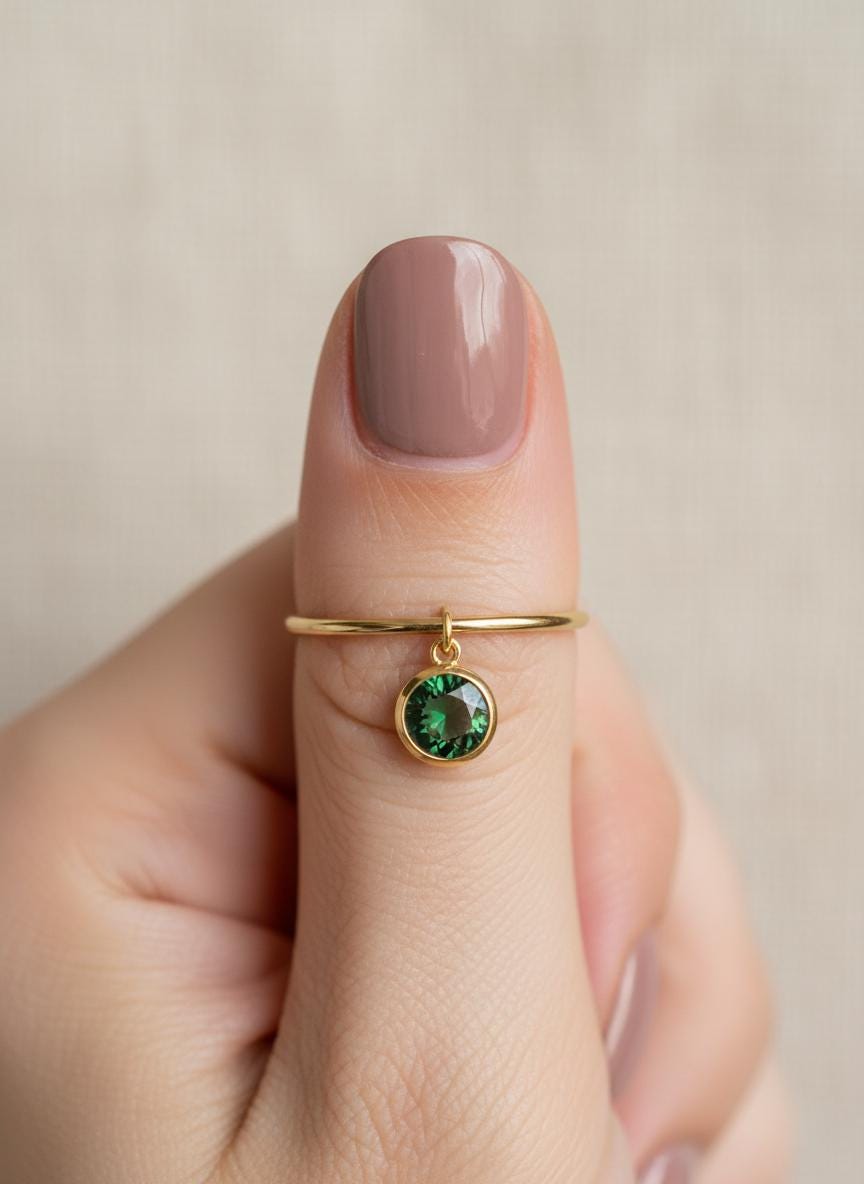 Green Sapphire Charm Ring Dainty Green Gemstone Ring Minimalist Bezel Green Sapphire Ring Unique Stackable Ring Delicate Gold Ring Gift