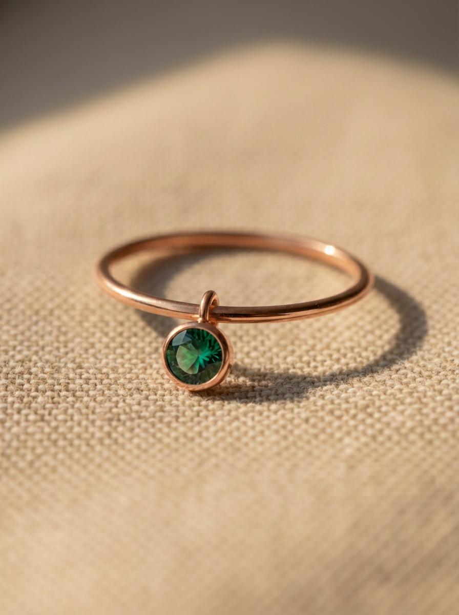 Green Sapphire Charm Ring Dainty Green Gemstone Ring Minimalist Bezel Green Sapphire Ring Unique Stackable Ring Delicate Gold Ring Gift