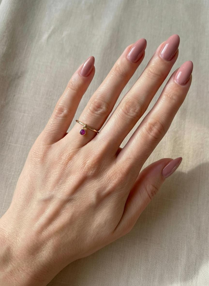 Padparadscha Sapphire Charm Ring Dainty Pink Sapphire Ring Minimalist Bezel Padparadscha Ring Unique Stackable Gold Ring Gift