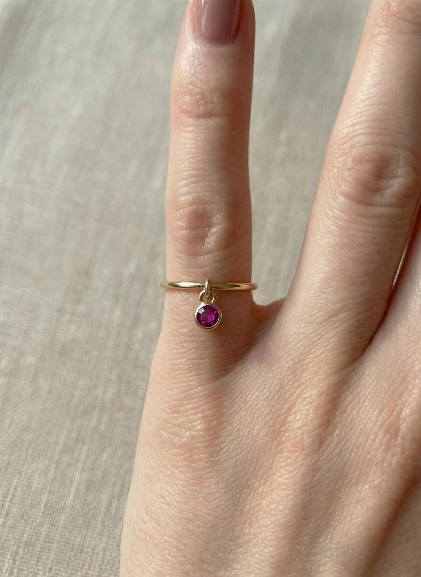 Padparadscha Sapphire Charm Ring Dainty Pink Sapphire Ring Minimalist Bezel Padparadscha Ring Unique Stackable Gold Ring Gift