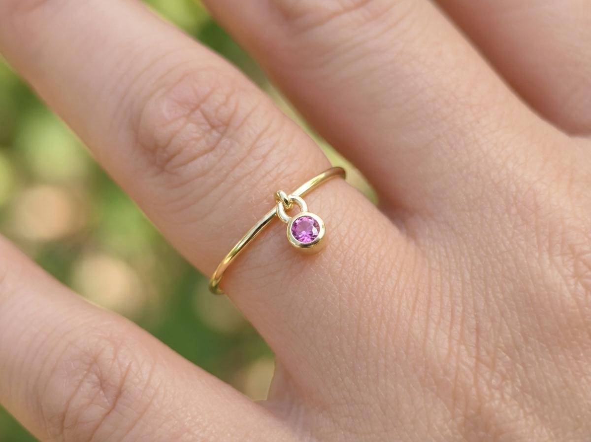 Padparadscha Sapphire Charm Ring Dainty Pink Sapphire Ring Minimalist Bezel Padparadscha Ring Unique Stackable Gold Ring Gift