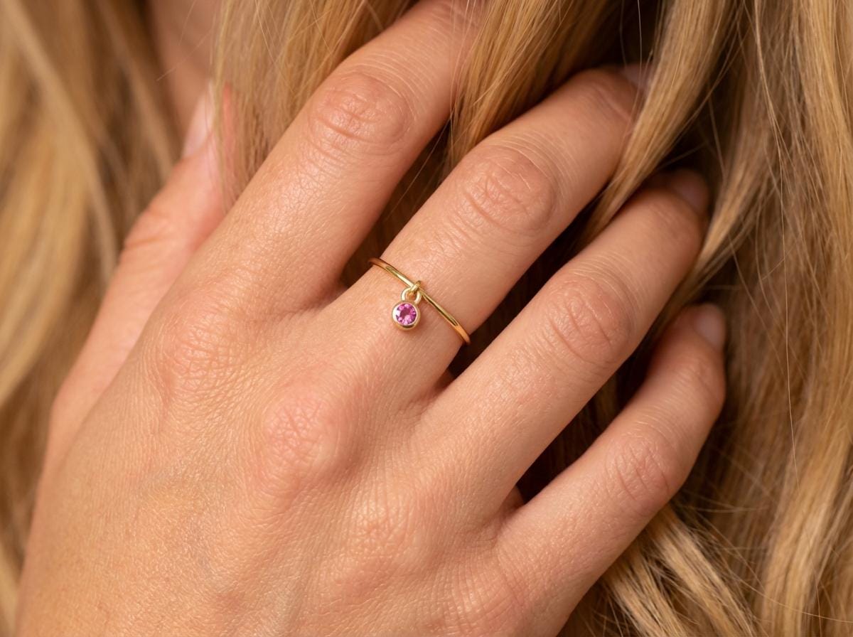 Padparadscha Sapphire Charm Ring Dainty Pink Sapphire Ring Minimalist Bezel Padparadscha Ring Unique Stackable Gold Ring Gift