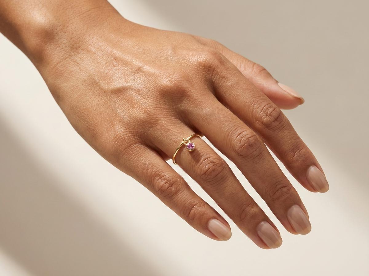 Padparadscha Sapphire Charm Ring Dainty Pink Sapphire Ring Minimalist Bezel Padparadscha Ring Unique Stackable Gold Ring Gift