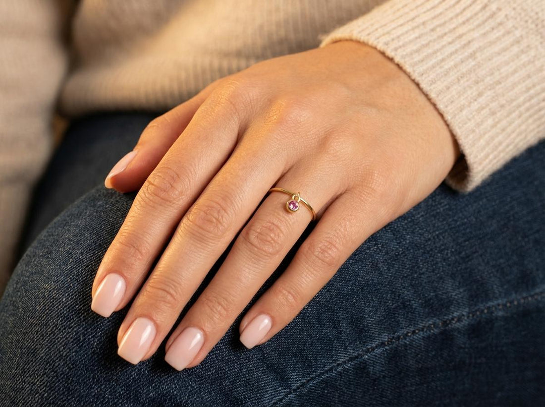 Pink Tourmaline Charm Ring Dainty Pink Gemstone Ring Minimalist Bezel Pink Tourmaline Ring October Birthstone Delicate Gold Stackable Ring