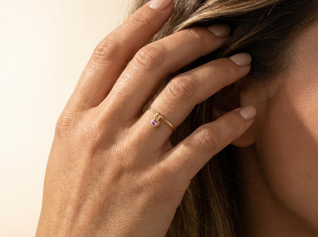 Pink Tourmaline Charm Ring Dainty Pink Gemstone Ring Minimalist Bezel Pink Tourmaline Ring October Birthstone Delicate Gold Stackable Ring
