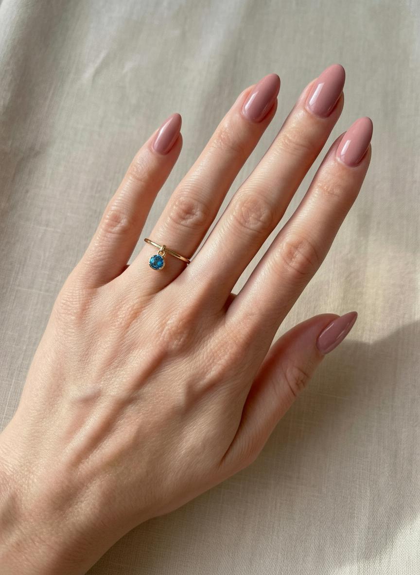 Blue Zircon Charm Ring Dainty Blue Gemstone Ring Minimalist Bezel Blue Zircon Ring December Birthstone Gift For Mom