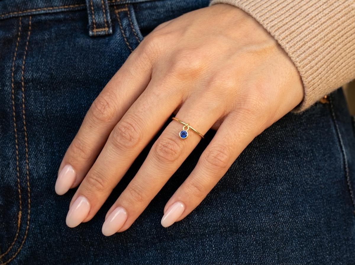 Blue Zircon Charm Ring Dainty Blue Gemstone Ring Minimalist Bezel Blue Zircon Ring December Birthstone Gift For Mom