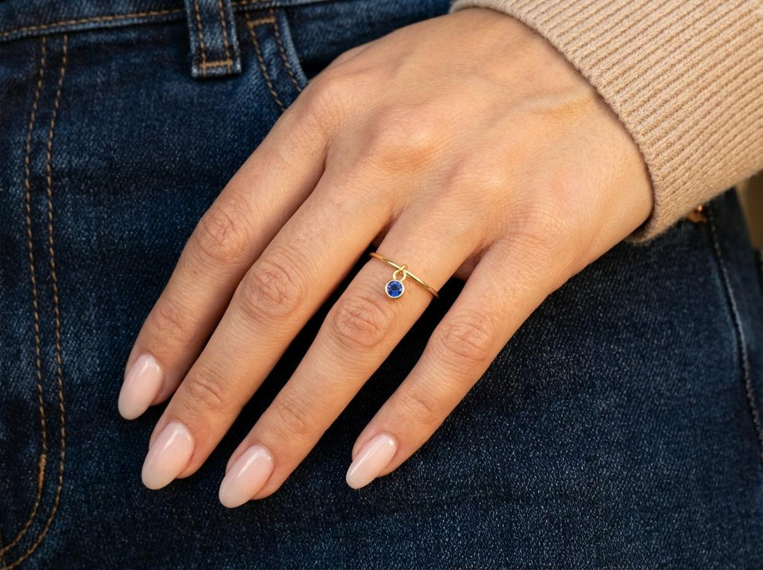 Blue Zircon Charm Ring Dainty Blue Gemstone Ring Minimalist Bezel Blue Zircon Ring December Birthstone Gift For Mom