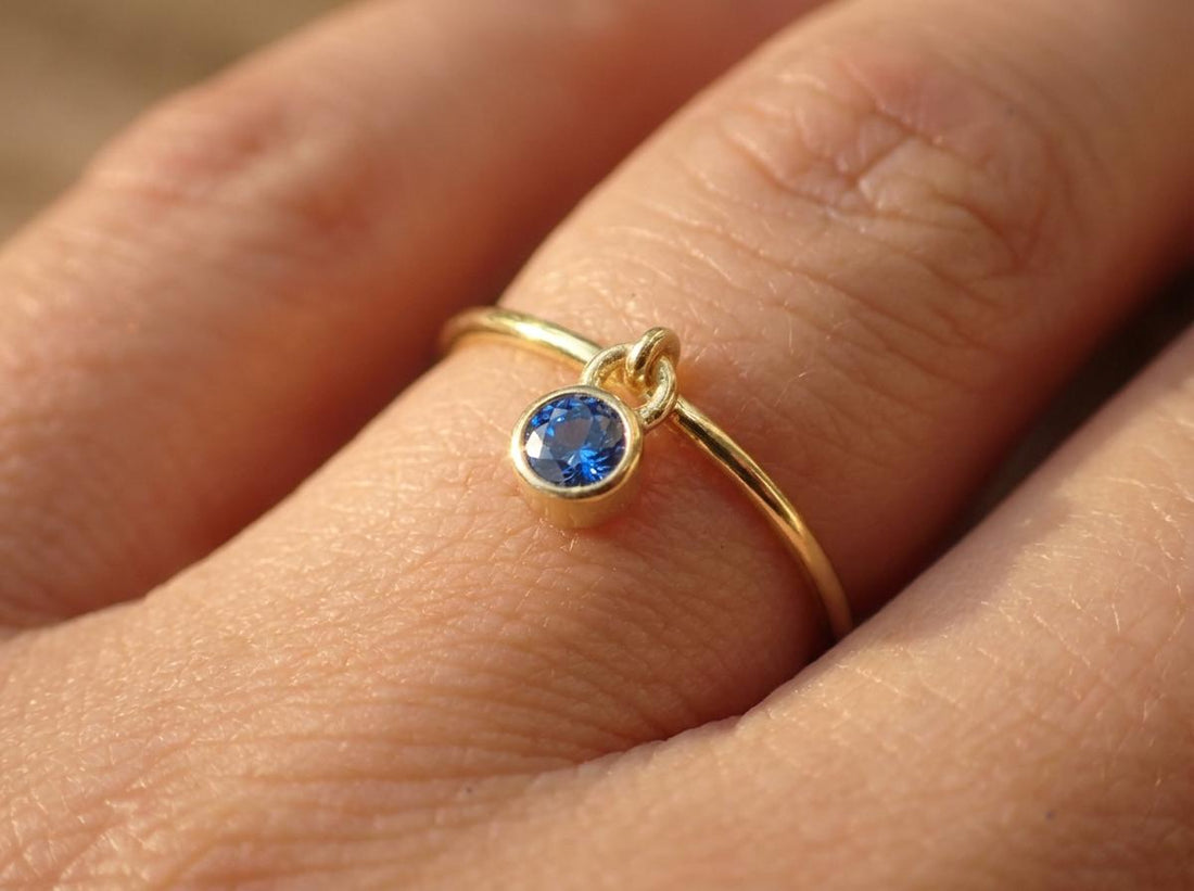 Blue Zircon Charm Ring Dainty Blue Gemstone Ring Minimalist Bezel Blue Zircon Ring December Birthstone Gift For Mom