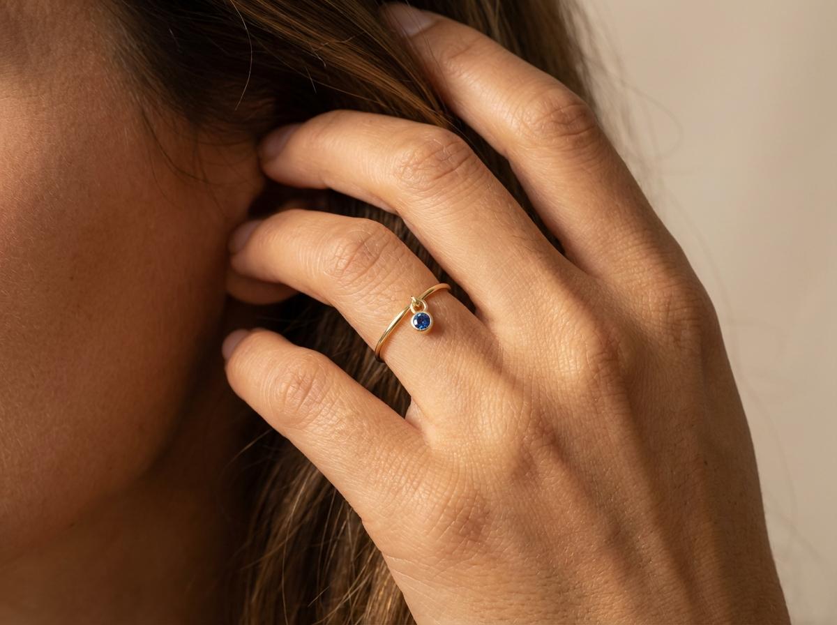 Blue Zircon Charm Ring Dainty Blue Gemstone Ring Minimalist Bezel Blue Zircon Ring December Birthstone Gift For Mom